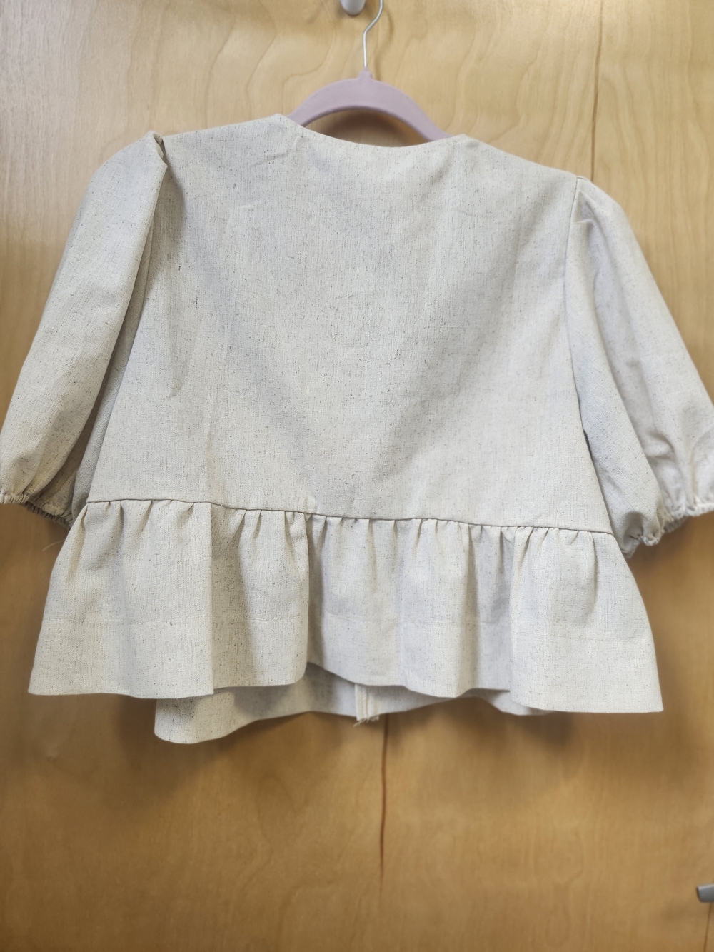 Cream Tie-Front Puff Sleeve Peplum Blouse - Picture 8 of 9
